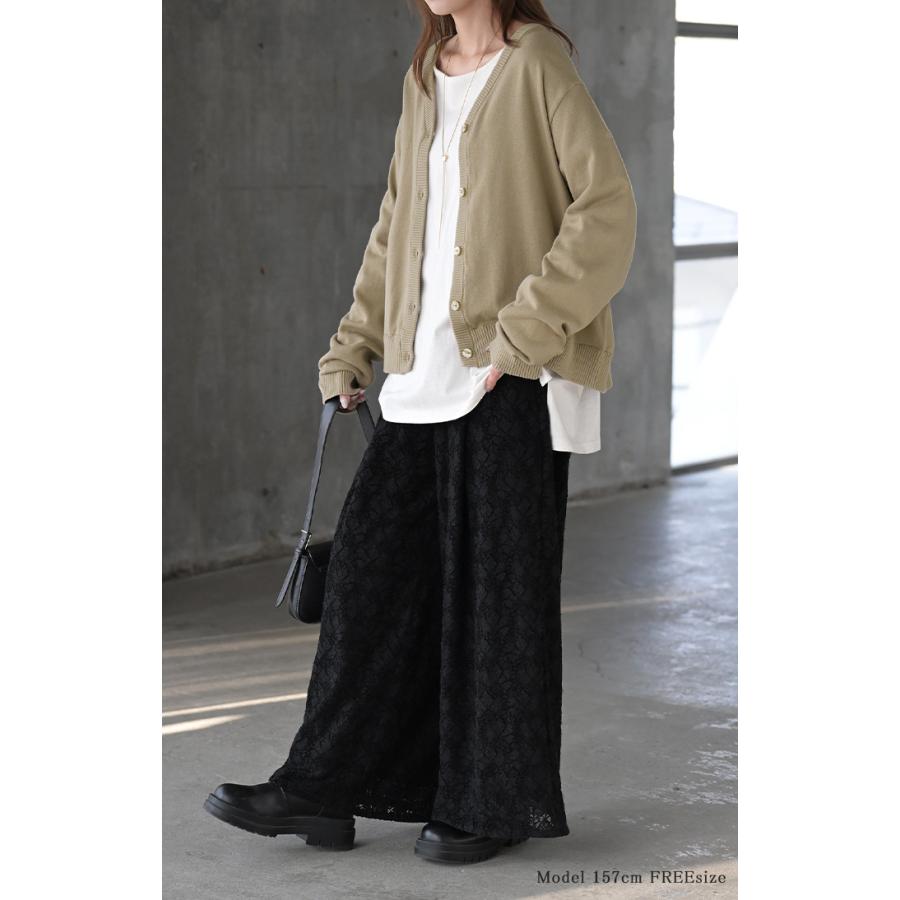 ニット 2way カーディガン ロング レディース カーデ 綿 トップス フリル オーバー ニットカーディガン 長袖 Vネック リブ チュニック ゆったり 取り外し可能 | HUG.U | 07