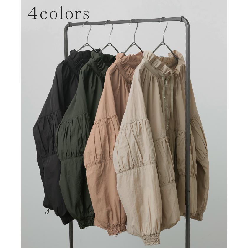 ブルゾン 撥水 ギャザー レディース ロング アウター ナイロン ジャケット コート ロングコート 軽量 無地 | HUG.U | 16