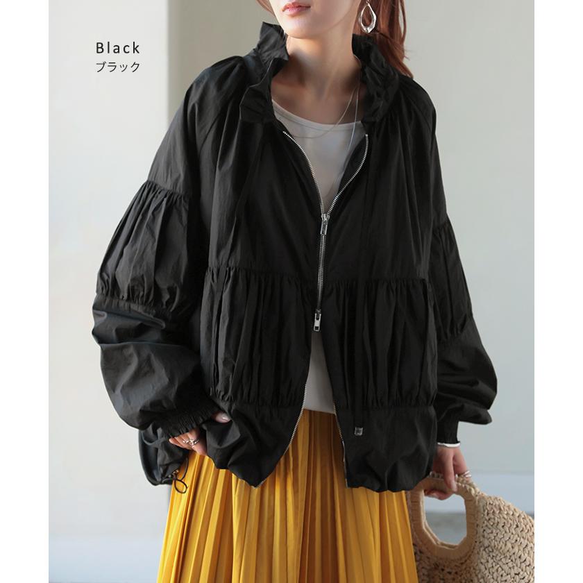 ブルゾン 撥水 ギャザー レディース ロング アウター ナイロン ジャケット コート ロングコート 軽量 無地 | HUG.U | 17