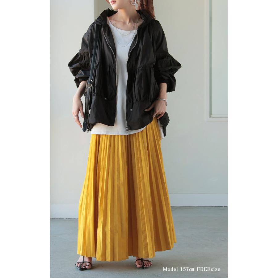 ブルゾン 撥水 ギャザー レディース ロング アウター ナイロン ジャケット コート ロングコート 軽量 無地 | HUG.U | 09