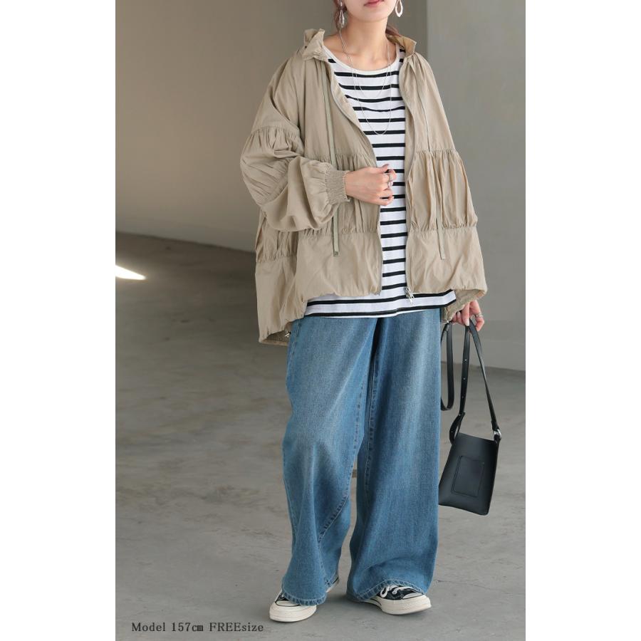ブルゾン 撥水 ギャザー レディース ロング アウター ナイロン ジャケット コート ロングコート 軽量 無地 | HUG.U | 12