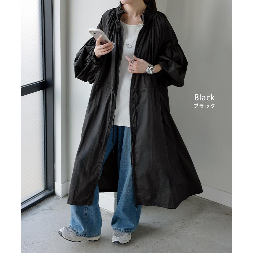 アウター ブルゾン ロング 微 撥水 軽量 レディース ジャンパー ミリタリー ライトアウター ナイロン ハイネック ボリュームスリーブ ダブルジップ 羽織 コート | HUG.U | 14