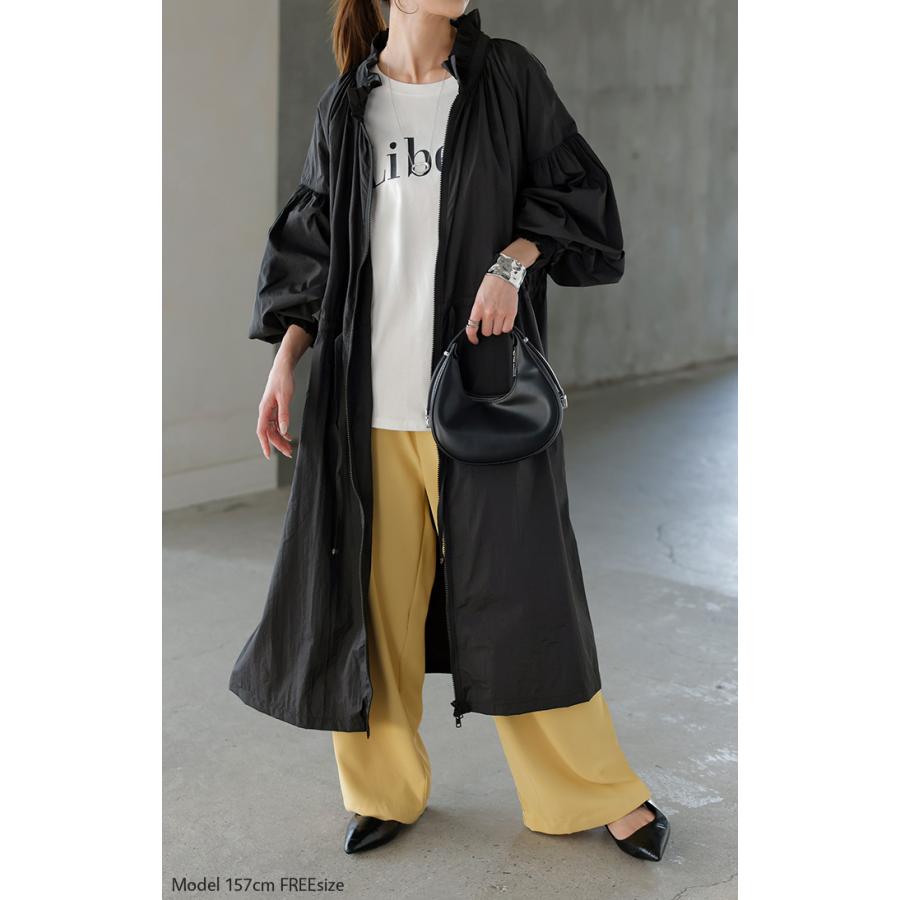 アウター ブルゾン ロング 微 撥水 軽量 レディース ジャンパー ミリタリー ライトアウター ナイロン ハイネック ボリュームスリーブ ダブルジップ 羽織 コート | HUG.U | 16