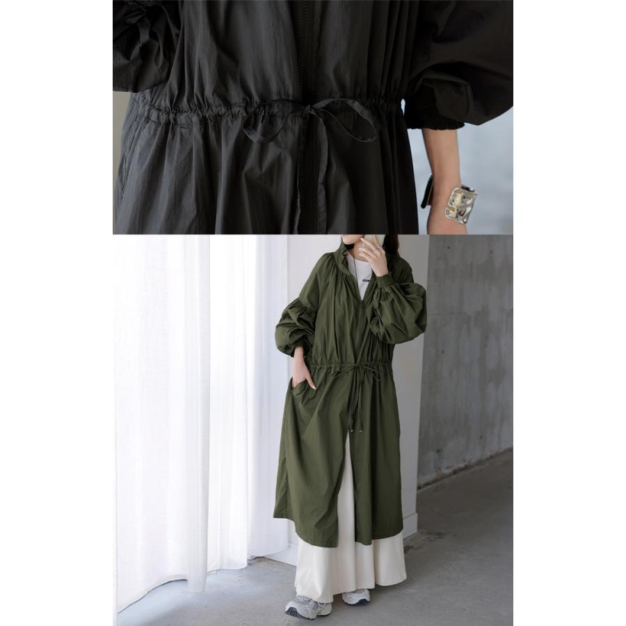 アウター ブルゾン ロング 微 撥水 軽量 レディース ジャンパー ミリタリー ライトアウター ナイロン ハイネック ボリュームスリーブ ダブルジップ 羽織 コート | HUG.U | 18