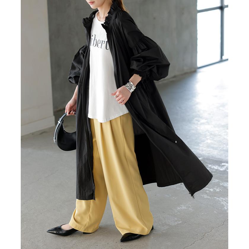 アウター ブルゾン ロング 微 撥水 軽量 レディース ジャンパー ミリタリー ライトアウター ナイロン ハイネック ボリュームスリーブ ダブルジップ 羽織 コート | HUG.U | 19