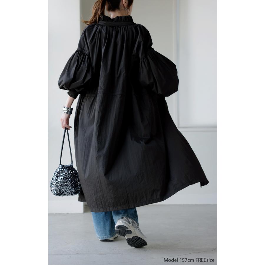 アウター ブルゾン ロング 微 撥水 軽量 レディース ジャンパー ミリタリー ライトアウター ナイロン ハイネック ボリュームスリーブ ダブルジップ 羽織 コート | HUG.U | 05