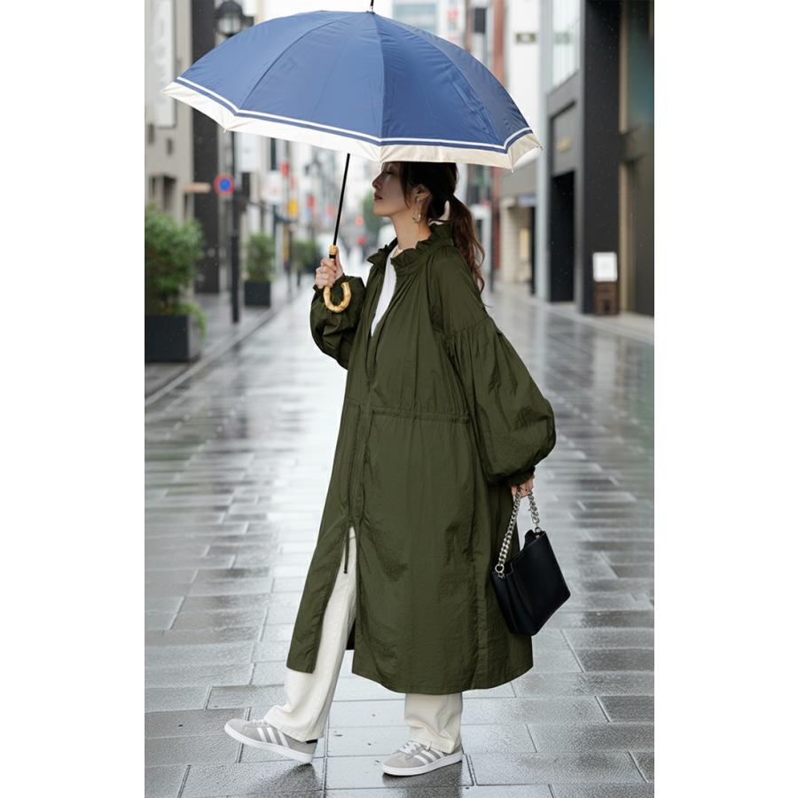 アウター ブルゾン ロング 微 撥水 軽量 レディース ジャンパー ミリタリー ライトアウター ナイロン ハイネック ボリュームスリーブ ダブルジップ 羽織 コート | HUG.U | 10