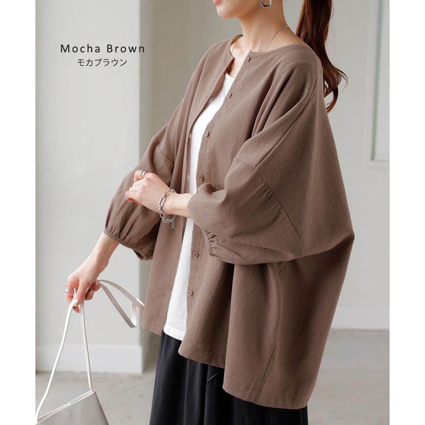 ブラウス 前後2WAY シャツ レディース ノーカラー トップス バンドカラー ロング ロングシャツ チュニック | HUG.U | 16