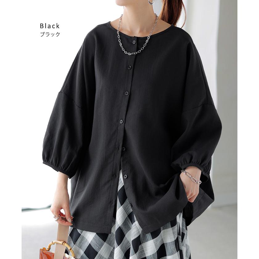 ブラウス 前後2WAY シャツ レディース ノーカラー トップス バンドカラー ロング ロングシャツ チュニック | HUG.U | 20