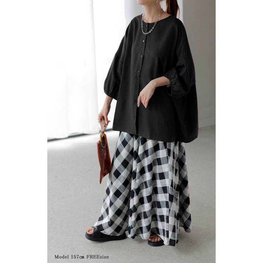 ブラウス 前後2WAY シャツ レディース ノーカラー トップス バンドカラー ロング ロングシャツ チュニック | HUG.U | 23