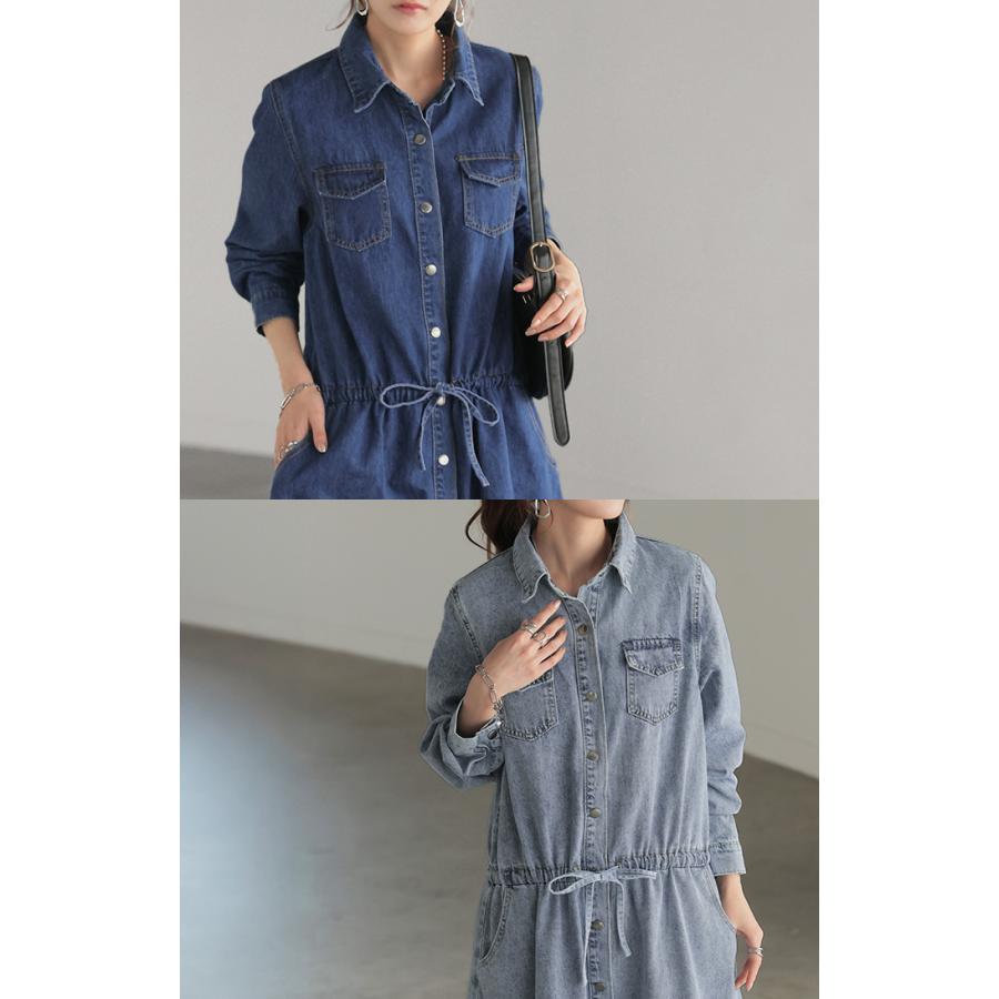 SALE ワンピース デニム レディース シャツワンピース シャツワンピ 綿100 長袖 ロング ロングワンピース Aライン | HUG.U | 12