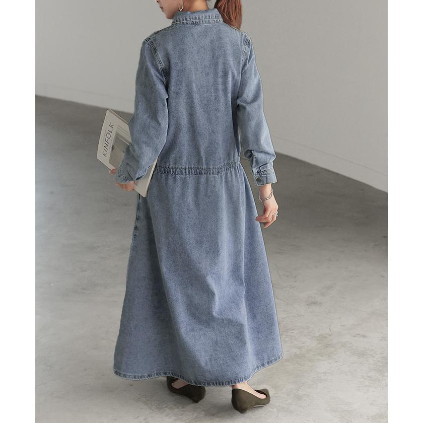 SALE ワンピース デニム レディース シャツワンピース シャツワンピ 綿100 長袖 ロング ロングワンピース Aライン | HUG.U | 13