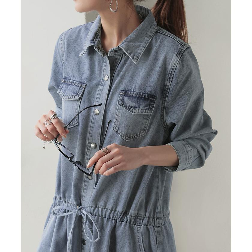SALE ワンピース デニム レディース シャツワンピース シャツワンピ 綿100 長袖 ロング ロングワンピース Aライン | HUG.U | 15