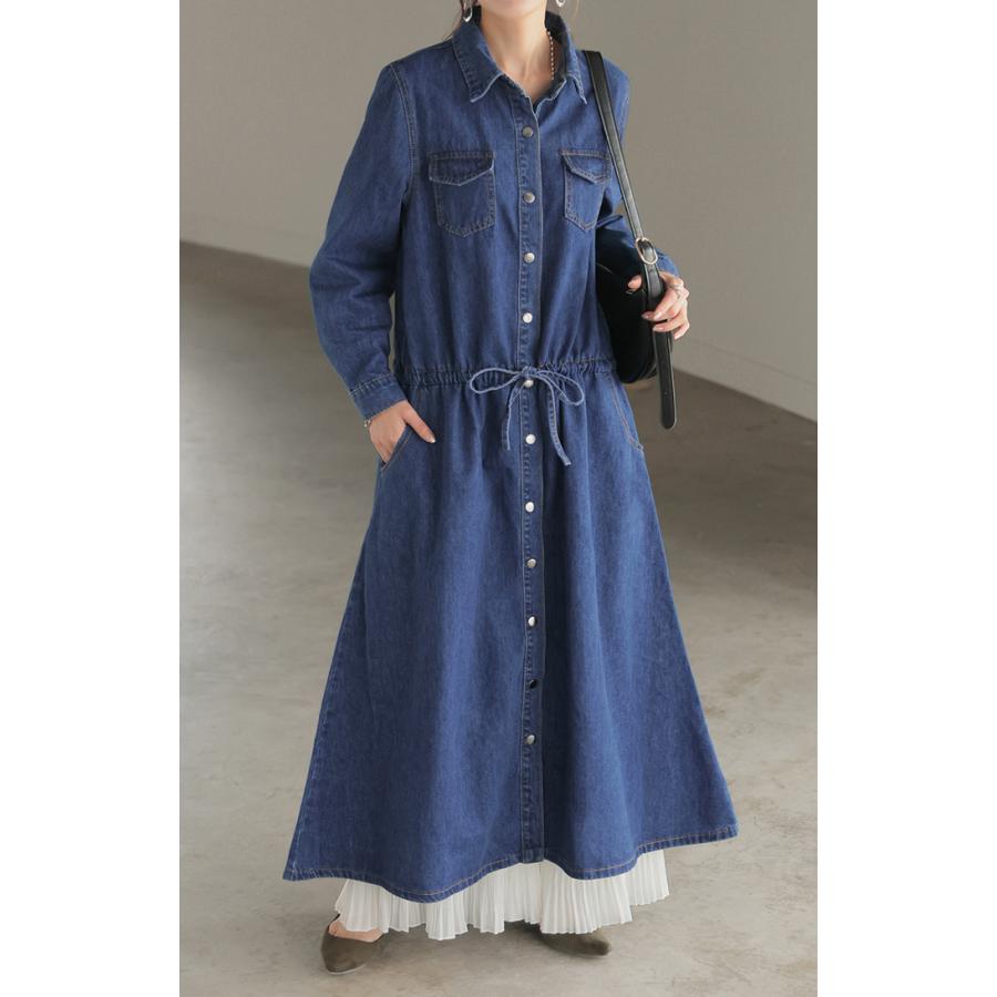 SALE ワンピース デニム レディース シャツワンピース シャツワンピ 綿100 長袖 ロング ロングワンピース Aライン | HUG.U | 20