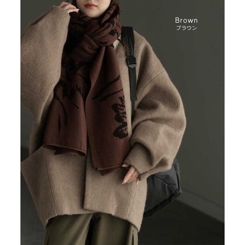 ストール 花柄 ニット 綿 混 レディース 大判ストール マフラー ジャガード チクチクしにくい 厚手 ハイゲージ 羽織 ショール 大判 大きい 大きめ | HUG.U | 14