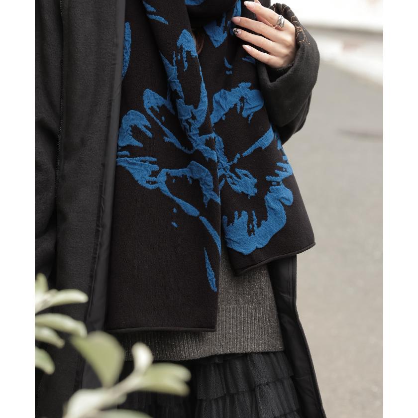 ストール 花柄 ニット 綿 混 レディース 大判ストール マフラー ジャガード チクチクしにくい 厚手 ハイゲージ 羽織 ショール 大判 大きい 大きめ | HUG.U | 15