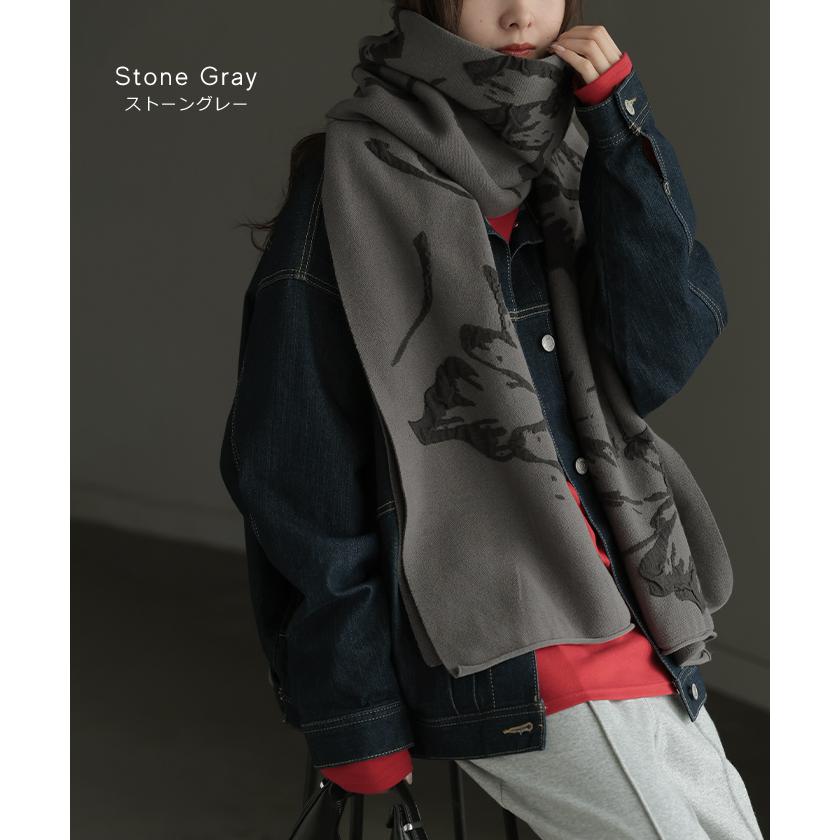 ストール 花柄 ニット 綿 混 レディース 大判ストール マフラー ジャガード チクチクしにくい 厚手 ハイゲージ 羽織 ショール 大判 大きい 大きめ | HUG.U | 16