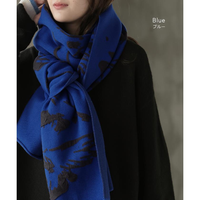 ストール 花柄 ニット 綿 混 レディース 大判ストール マフラー ジャガード チクチクしにくい 厚手 ハイゲージ 羽織 ショール 大判 大きい 大きめ | HUG.U | 18