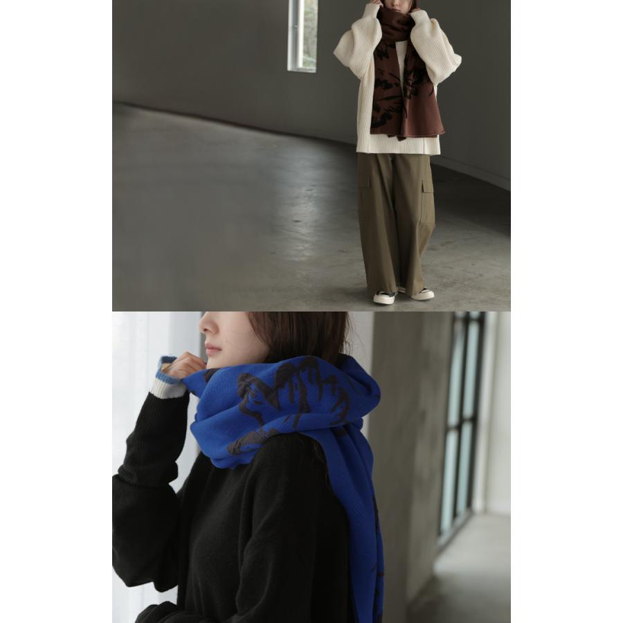 ストール 花柄 ニット 綿 混 レディース 大判ストール マフラー ジャガード チクチクしにくい 厚手 ハイゲージ 羽織 ショール 大判 大きい 大きめ | HUG.U | 22