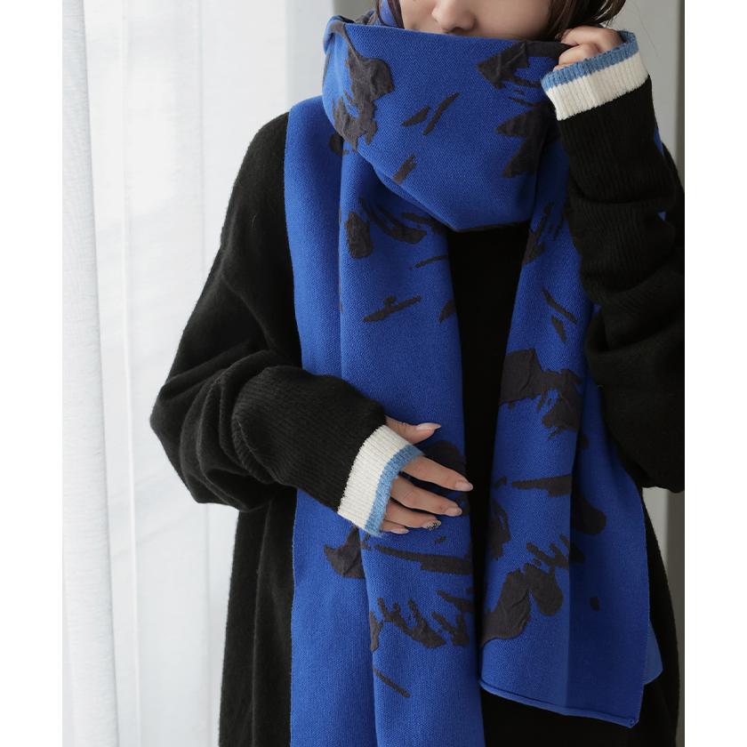 ストール 花柄 ニット 綿 混 レディース 大判ストール マフラー ジャガード チクチクしにくい 厚手 ハイゲージ 羽織 ショール 大判 大きい 大きめ | HUG.U | 08