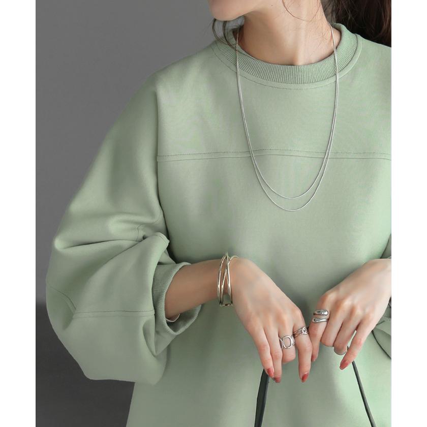 トップス スウェット ダンボール プルオーバー レディース トップス ロング トレーナー オーバー シワになりにくい 無地 | HUG.U | 17