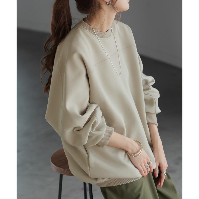 トップス スウェット ダンボール プルオーバー レディース トップス ロング トレーナー オーバー シワになりにくい 無地 | HUG.U | 09