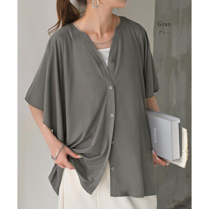 シャツ ノーカラー 接触冷感 UVカット レディース トップス 吸水速乾 抗菌防臭 バンドカラー ブラウス ロング | HUG.U | 15