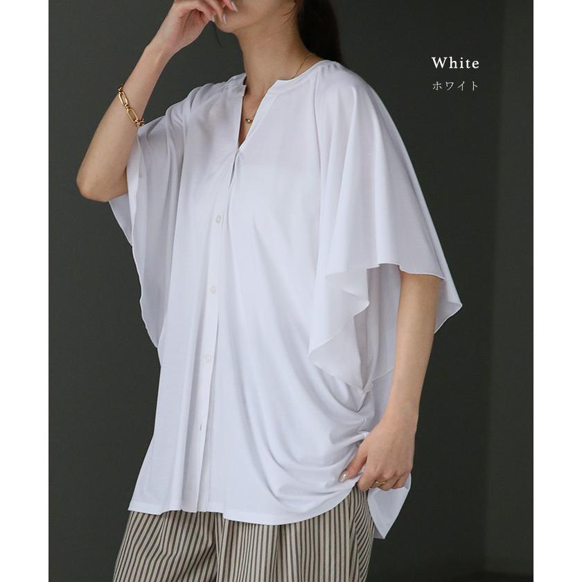 シャツ ノーカラー 接触冷感 UVカット レディース トップス 吸水速乾 抗菌防臭 バンドカラー ブラウス ロング | HUG.U | 20