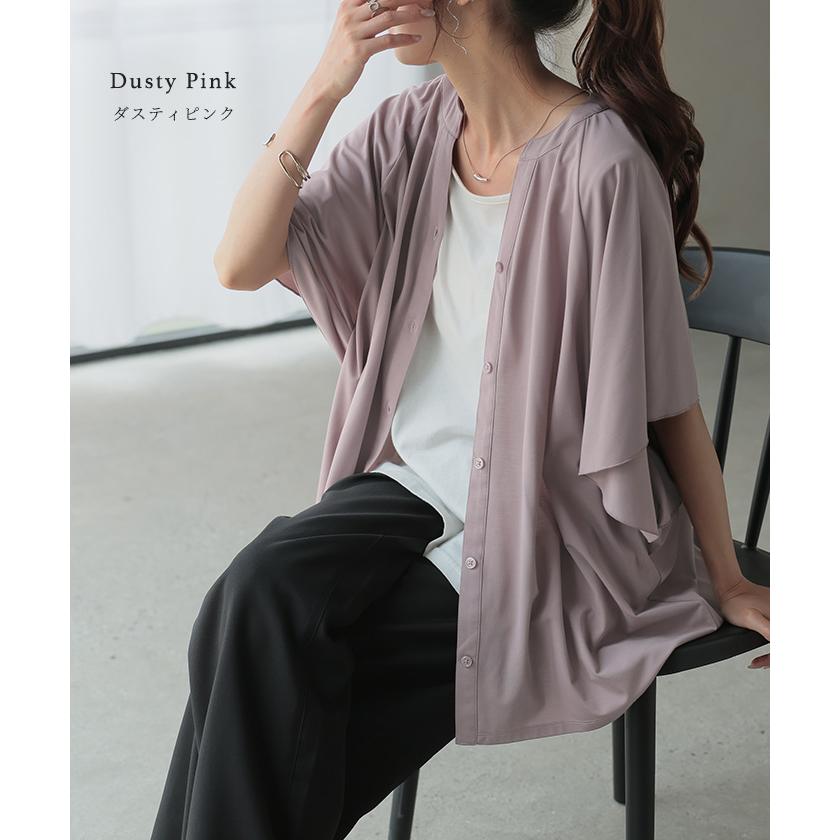 シャツ ノーカラー 接触冷感 UVカット レディース トップス 吸水速乾 抗菌防臭 バンドカラー ブラウス ロング | HUG.U | 21