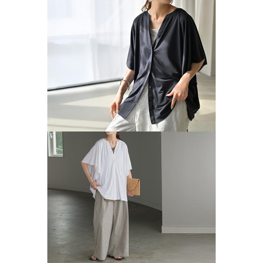 シャツ ノーカラー 接触冷感 UVカット レディース トップス 吸水速乾 抗菌防臭 バンドカラー ブラウス ロング | HUG.U | 08