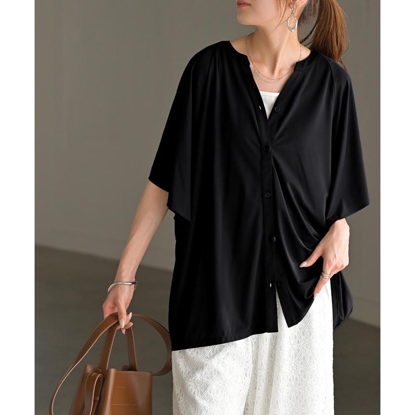 シャツ ノーカラー 接触冷感 UVカット レディース トップス 吸水速乾 抗菌防臭 バンドカラー ブラウス ロング | HUG.U | 11