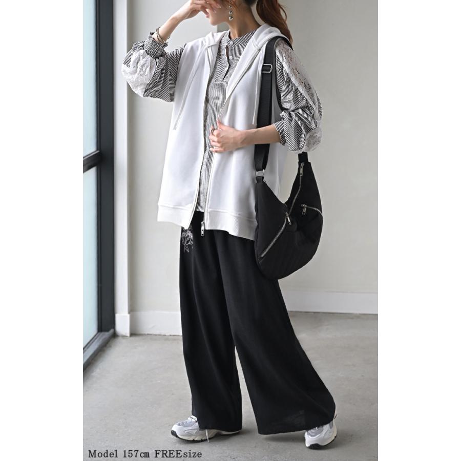 シャツ レディース ノーカラー レース トップス バンドカラー ストライプ シワになりにくい 花柄 ブラウス ロング | HUG.U | 17