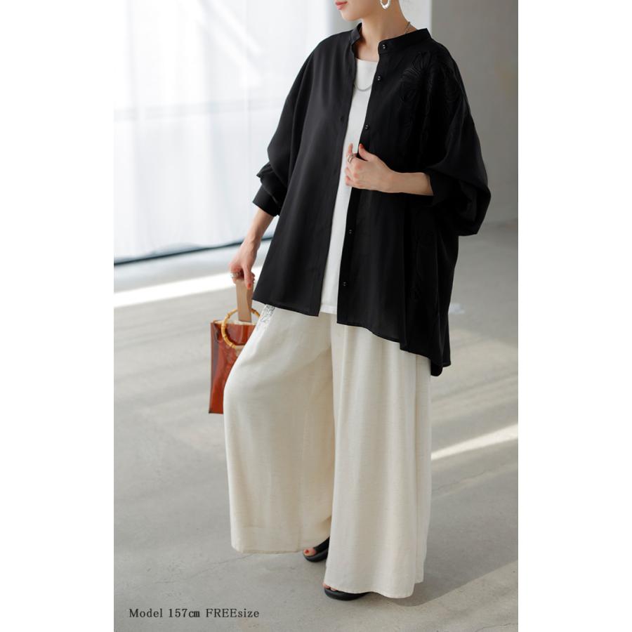 HUG.U シャツ コード刺繍 シアー トップス レディース 刺繍 ノー