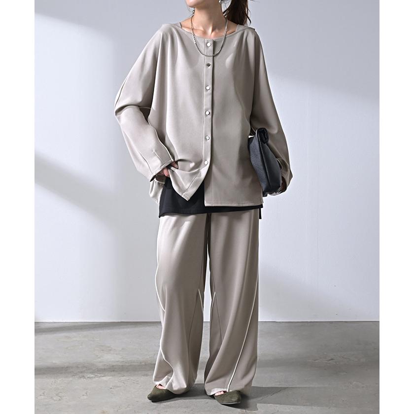 セットアップ 2点セット パンツ ジャージ レディース パンツスーツ スーツ セットアップ ノーカラー ストレッチ | HUG.U | 06