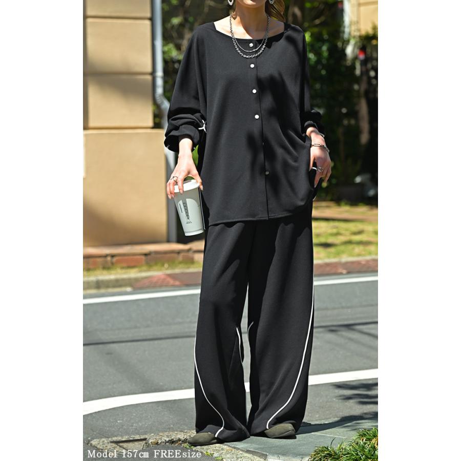 セットアップ 2点セット パンツ ジャージ レディース パンツスーツ スーツ セットアップ ノーカラー ストレッチ | HUG.U | 08