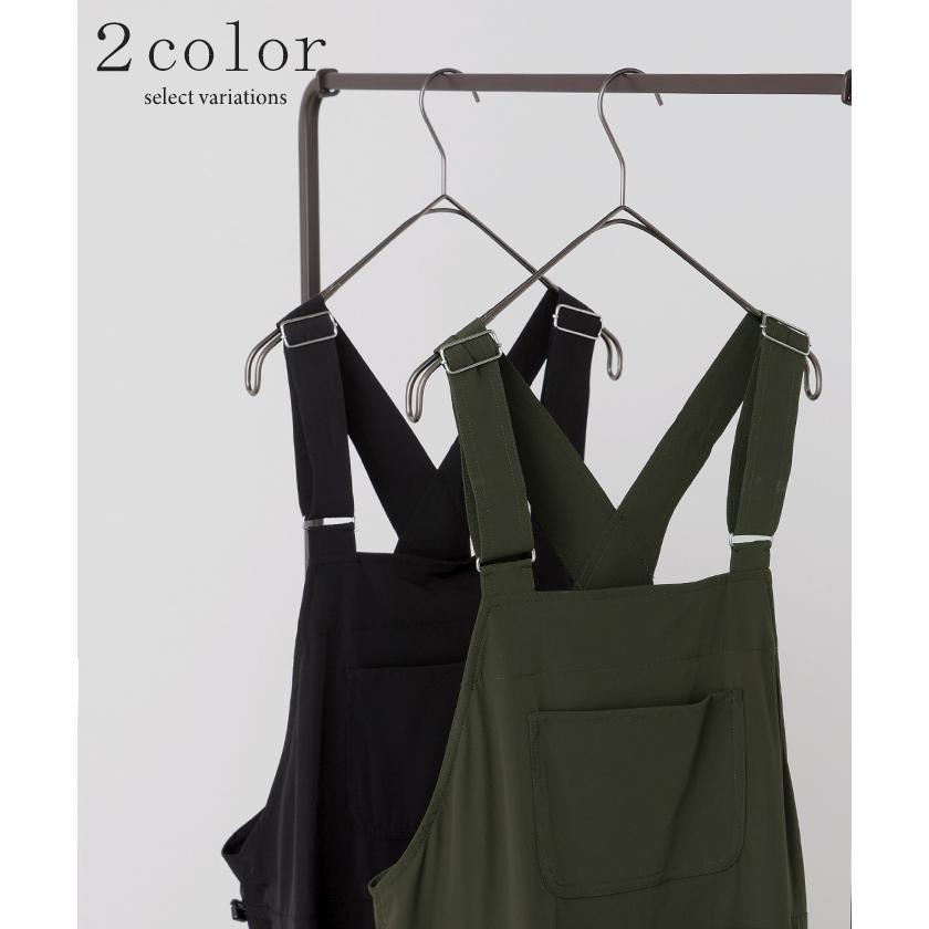 サロペット ワイド レディース 微 撥水 サロペ パンツ ロング ロングパンツ ノースリーブ オーバーオール レイヤード 重ね着 調節可能 ドロスト ゆったり | HUG.U | 11
