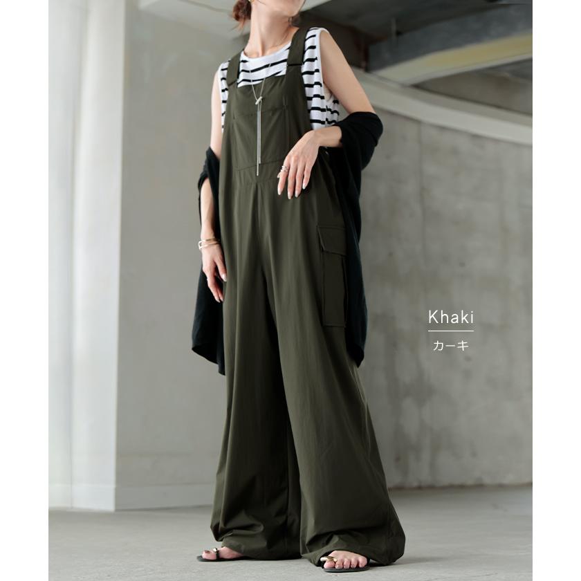 サロペット ワイド レディース 微 撥水 サロペ パンツ ロング ロングパンツ ノースリーブ オーバーオール レイヤード 重ね着 調節可能 ドロスト ゆったり | HUG.U | 12
