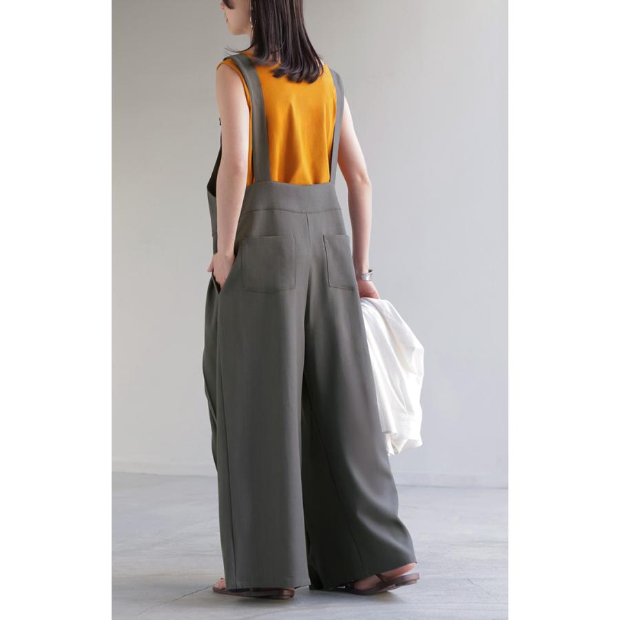サロペット プリーツ ワイド レディース サロペ パンツ ロング ロングパンツ ノースリーブ シワになりにくい オーバー オーバーオール レイヤード | HUG.U | 19
