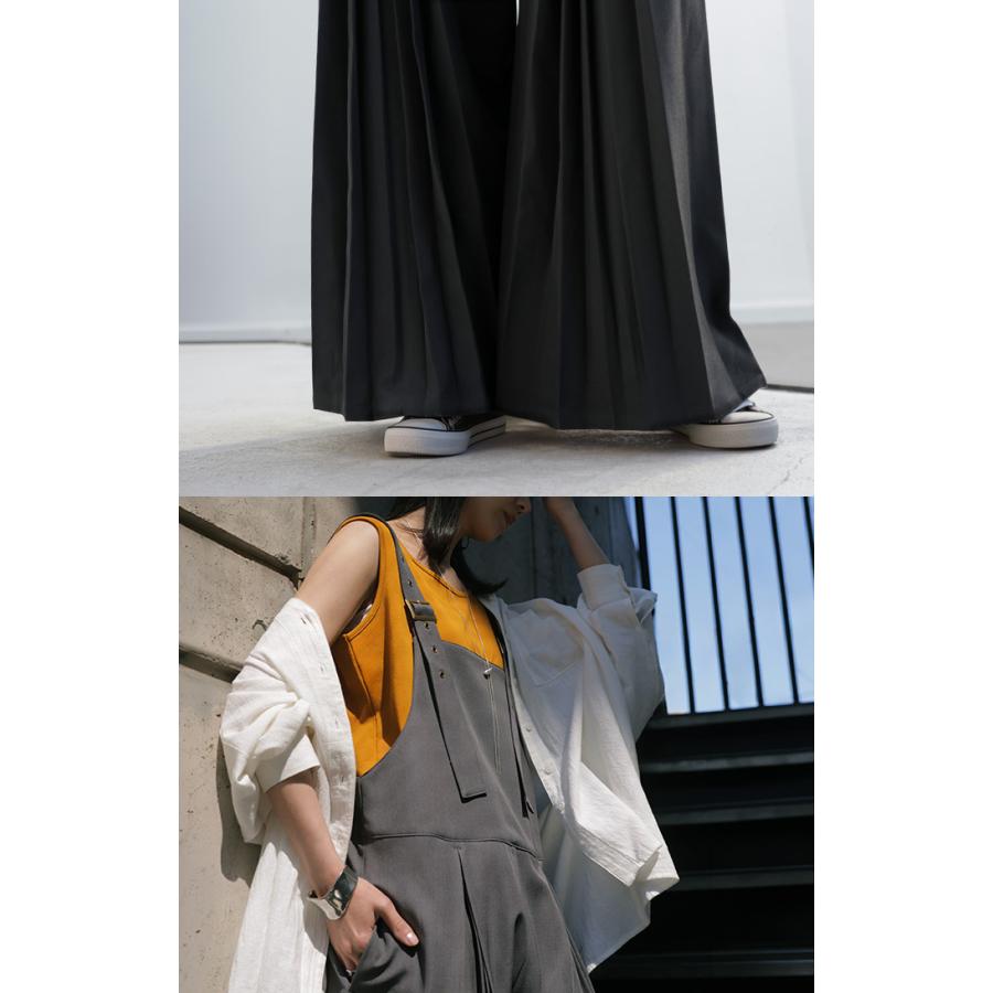 サロペット プリーツ ワイド レディース サロペ パンツ ロング ロングパンツ ノースリーブ シワになりにくい オーバー オーバーオール レイヤード | HUG.U | 04