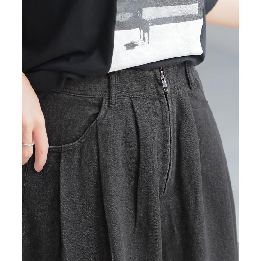 パンツ 超ワイド グラデ デニム レディース デニムパンツ ワイド ワイドパンツ タック ロング ロングパンツ | HUG.U | 18