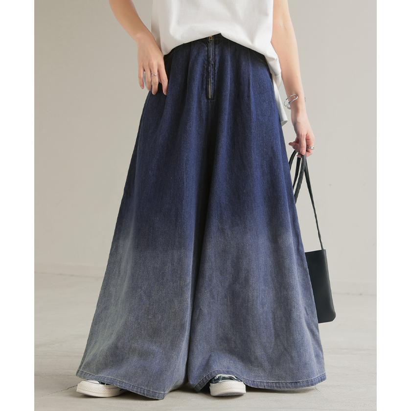 パンツ 超ワイド グラデ デニム レディース デニムパンツ ワイド ワイドパンツ タック ロング ロングパンツ | HUG.U | 06