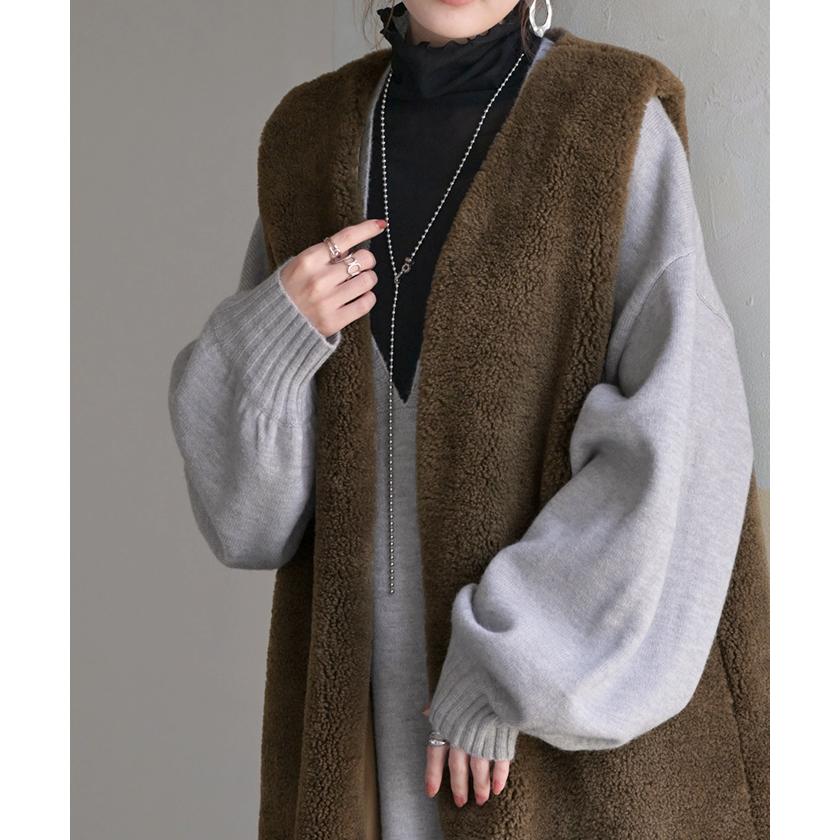 HUG.U ベスト ジレ ファー ロングベスト レディース トップス