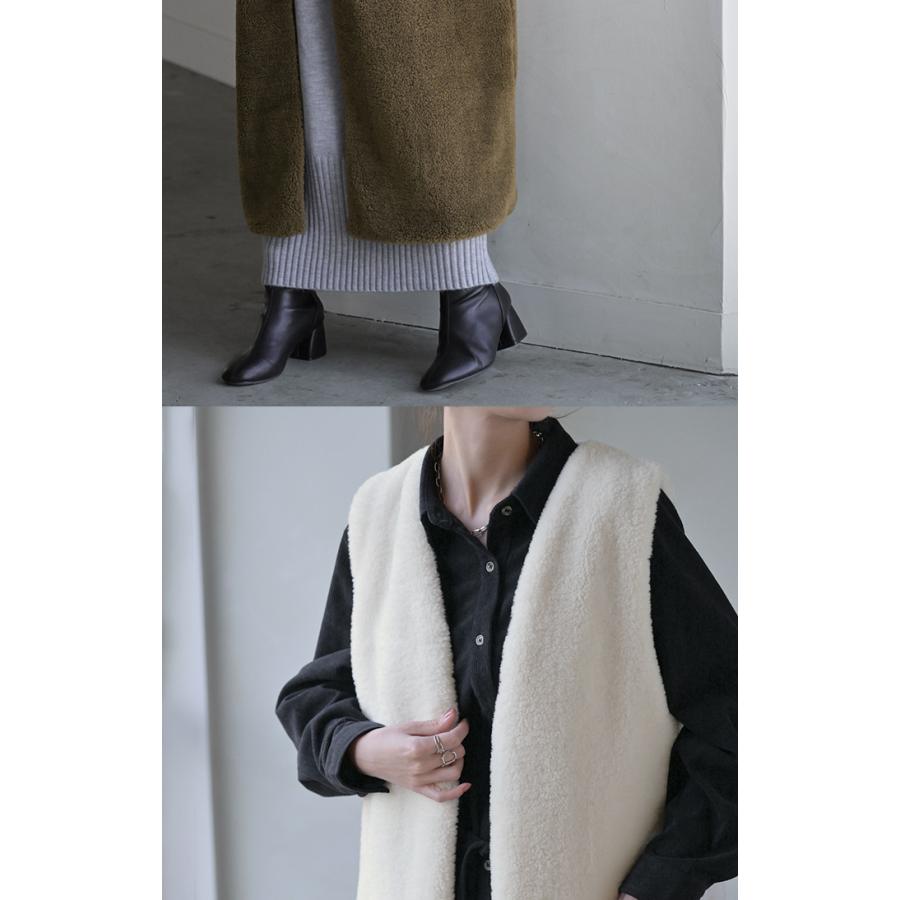 ベスト ジレ ファー ロングベスト レディース トップス アウター ノーカラ― Vネック ロング ロングジレ | HUG.U | 09