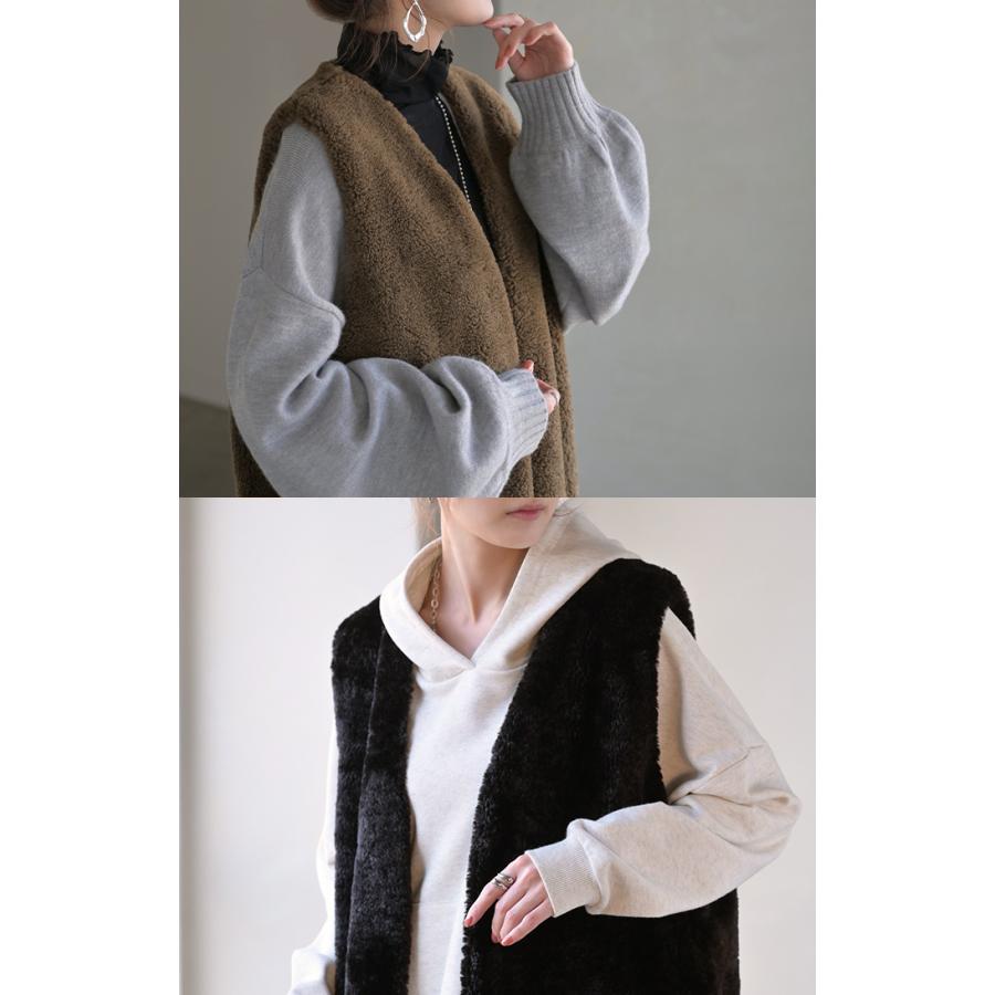 ベスト ジレ ファー ロングベスト レディース トップス アウター ノーカラ― Vネック ロング ロングジレ | HUG.U | 12