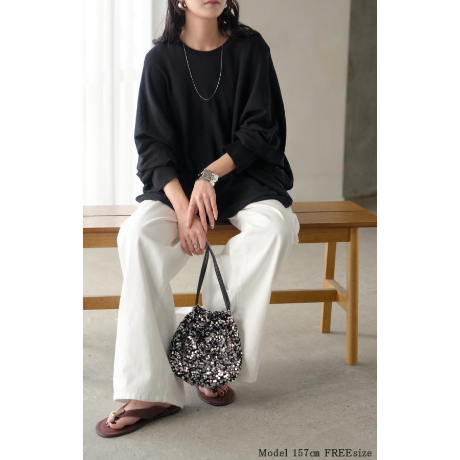 ニット レディース ドルマン トップス 長袖 Tシャツ カットソー ロング ティーシャツ リブ チュニック ビッグ プラスサイズ クルーネック 長い ドルマンスリーブ | HUG.U | 06