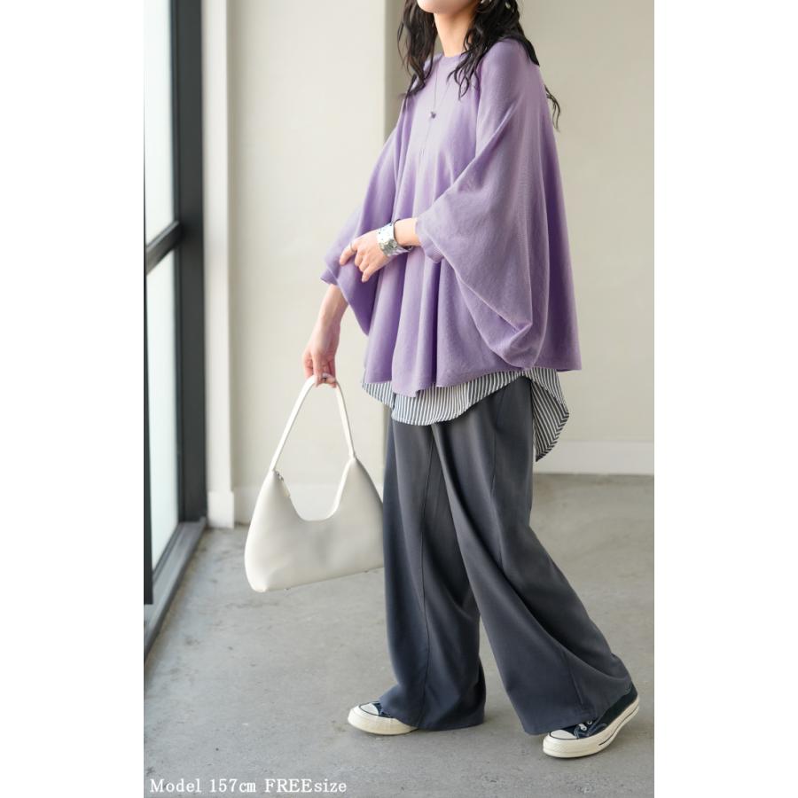 ニット レディース ドルマン トップス 長袖 Tシャツ カットソー ロング ティーシャツ リブ チュニック ビッグ プラスサイズ クルーネック 長い ドルマンスリーブ | HUG.U | 10