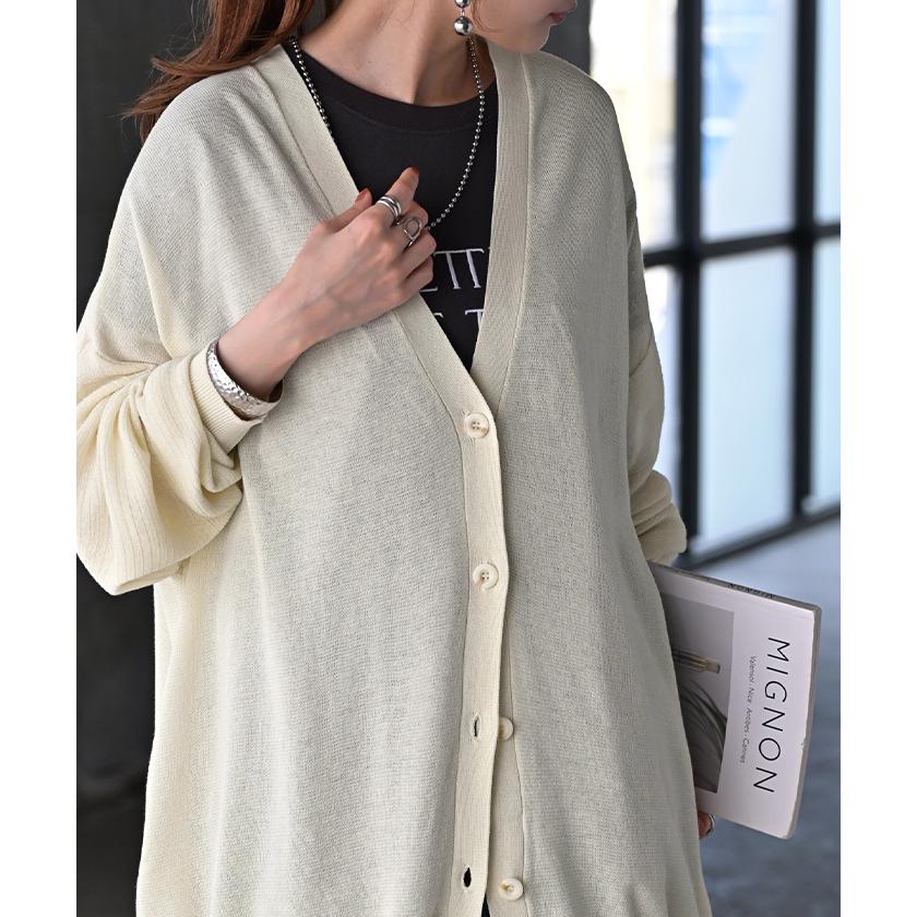 カーディガン ボタン ロング レディース カーデ トップス セーター オーバー ニットカーディガン 綿 混 無地 長袖 長い Vネック リブ チュニック ゆったり | HUG.U | 16