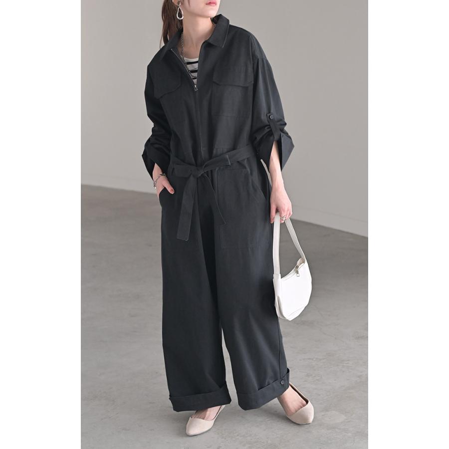 オールインワン つなぎ 綿100 レディース ジャンプ スーツ トップス パンツ ロング オーバー ドロップショルダー ミリタリー オーバーオール ロングパンツ | HUG.U | 19