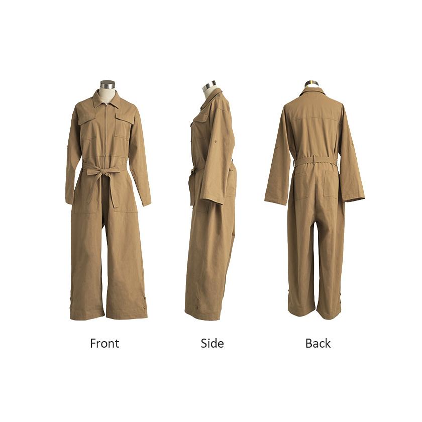 オールインワン つなぎ 綿100 レディース ジャンプ スーツ トップス パンツ ロング オーバー ドロップショルダー ミリタリー オーバーオール ロングパンツ | HUG.U | 22