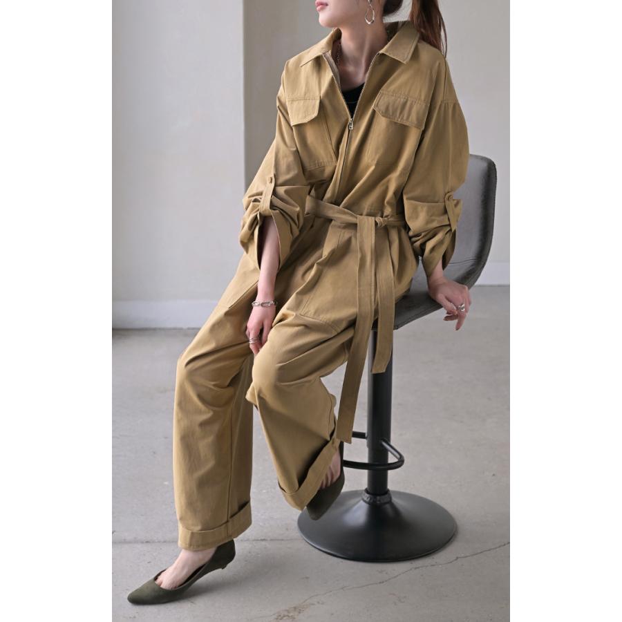 オールインワン つなぎ 綿100 レディース ジャンプ スーツ トップス パンツ ロング オーバー ドロップショルダー ミリタリー オーバーオール ロングパンツ | HUG.U | 05